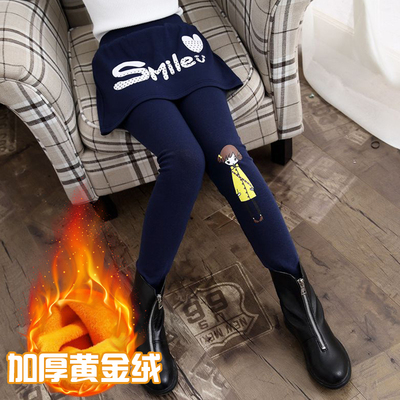 童装秋冬加绒假两件女宝宝打底裤