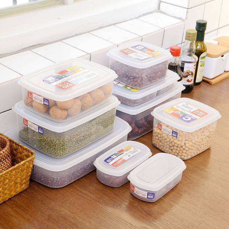 日本进口家用冰箱收纳盒大容量长方形保鲜盒密封盒食品冷冻储物盒