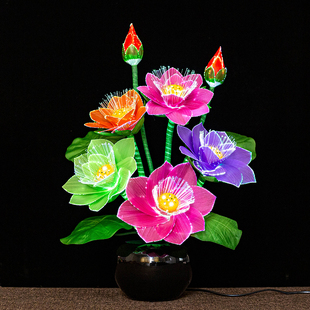 饰 盆景花灯佛灯七彩光纤莲花灯睡莲LED供灯荷花灯家用客厅摆件装