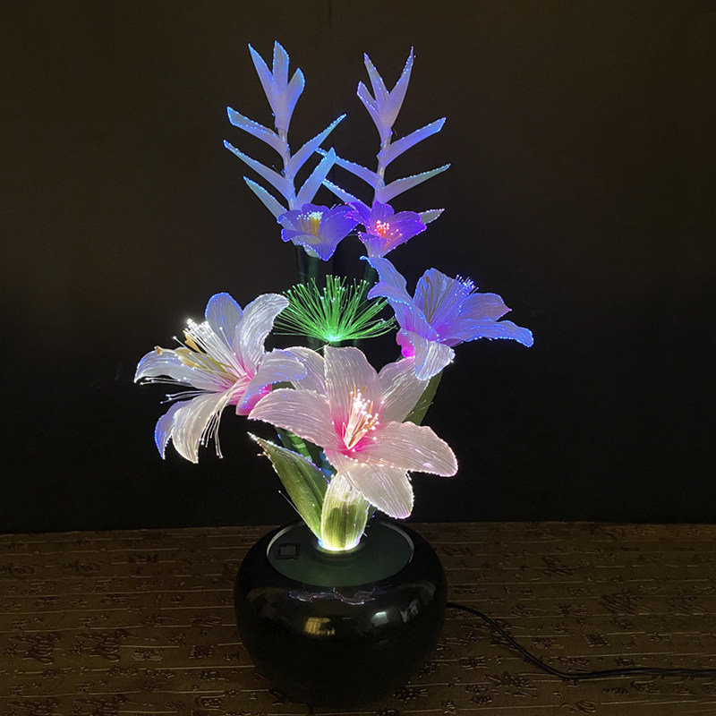 感应灯盆景花灯桃花七彩灯光纤百花LED莲花灯春节装饰新中式摆件
