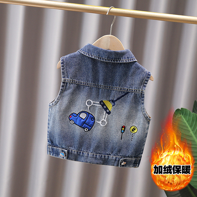 男童牛仔马甲春秋冬新款