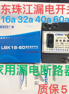 广东珠江家用漏电断路器220V两相40a60安漏电保护器开关32a总开关