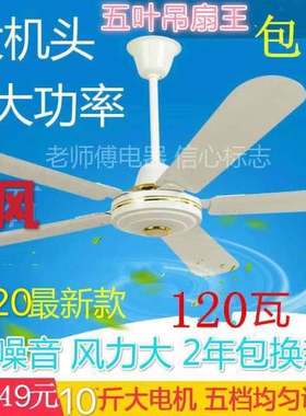 钻石吊扇铁叶56寸三五叶白绿色工业家用客厅餐厅吊式电风扇1400mm