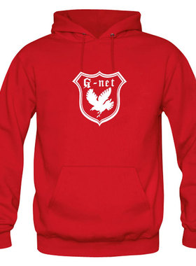 garnet crow 红色纯棉加绒厚实连帽套头帽衫宽松大码男卫衣秋冬装