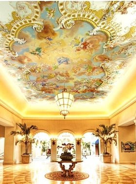 16D5D8D壁画欧式人物油画吊顶壁纸客厅酒店酒吧KTV天花板天顶墙纸