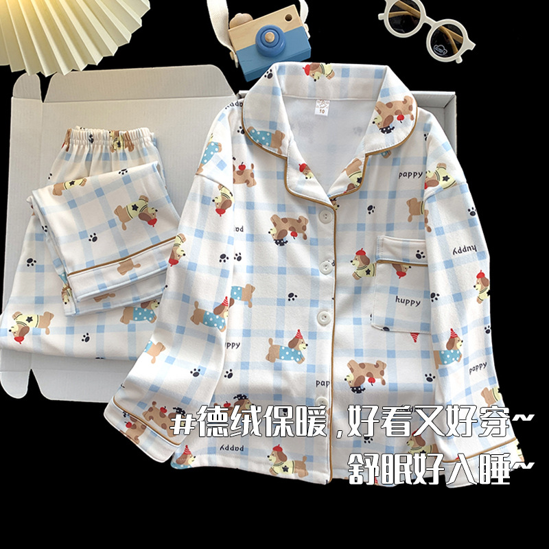 睡衣睡裤两件套装冬季德绒保暖3岁小孩4宝宝5女童6学生7公主8开衫