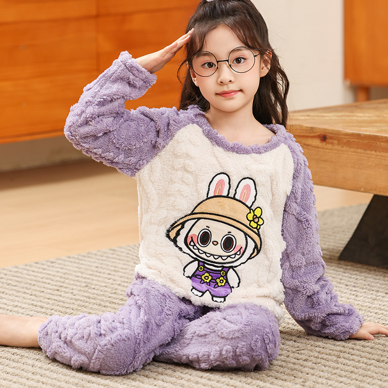 小孩保暖睡衣女孩子冬季加厚款5-7-9岁拉布布8女童儿童中大童冬装