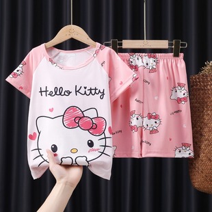 hellokitty女孩睡衣3岁4女童6凯蒂猫8夏天薄款 儿童家居服宽松短袖