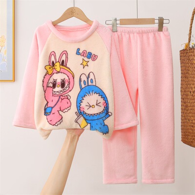 拉布布睡衣3冬款4冬季5冬天6冬装7女童8女孩9-12岁labubu加绒衣服