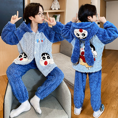 蜡笔小新男孩中大儿童睡衣3-4-5-6-7-8-10岁小朋友12加厚保暖冬装