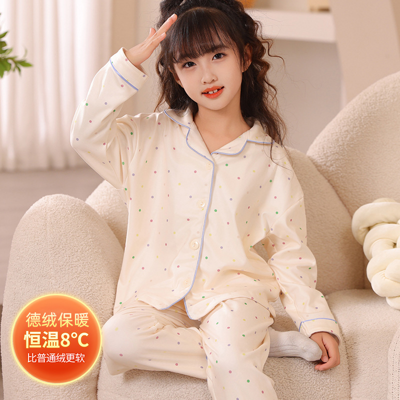 休闲女孩中大童儿童睡衣服3-4-5-6-7-8-10岁小朋友12德绒保暖冬装