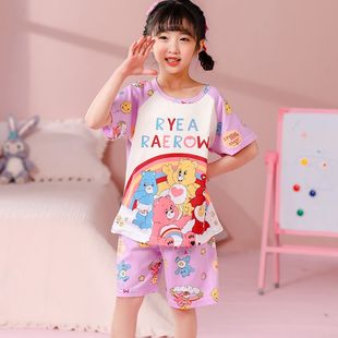 爱心小熊carebears睡衣夏季3-4-5-6-7-9-10-11岁女孩女生女童女宝