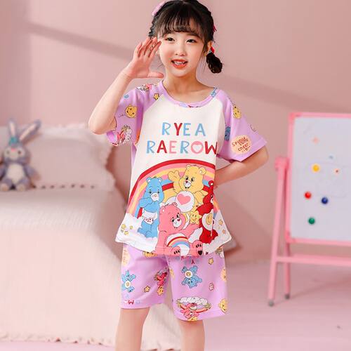 爱心小熊carebears睡衣夏季3-4-5-6-7-9-10-11岁女孩女生女童女宝
