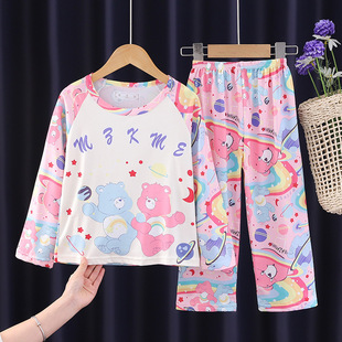 女童睡衣儿童春秋季新款3-5-7-9岁小孩子carebears彩虹小熊家居服
