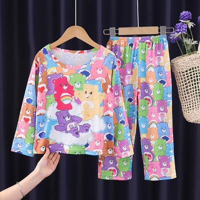 儿童女童睡衣春秋季长袖套装 彩虹熊CareBears女孩家居服休闲宽松