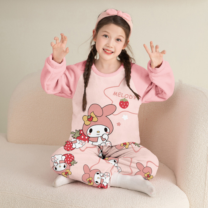 美乐蒂三丽鸥3女童5女宝7女孩9女生10岁法兰绒睡衣珊瑚绒睡裤冬装