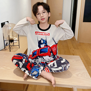 小孩子男童春秋季儿童睡衣长袖睡裤长裤家居服套装变形金刚擎天柱