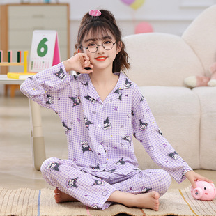 儿童女童开衫睡衣春秋季翻领小孩3-5-7-9-11岁kuromi库洛米家居服