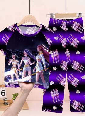 女孩睡衣儿童KPOP猎魔女团HUNTR/X女团衣服短袖长裤薄款家居服夏