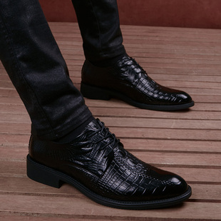 男士皮鞋英伦风潮流韩版休闲内增高男鞋真皮商务正装鳄鱼纹皮鞋男