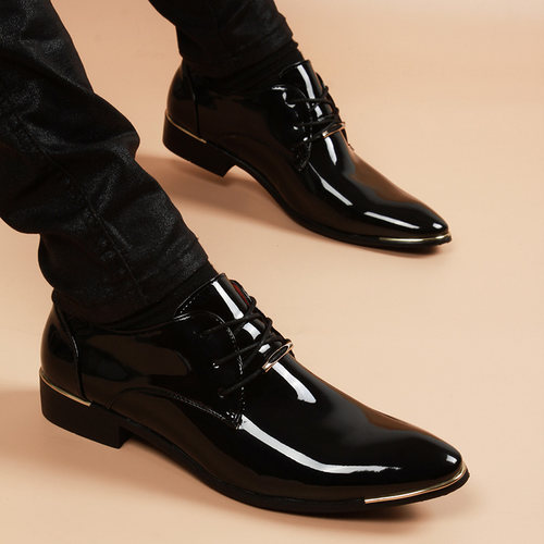 男士英伦正装尖头透气皮鞋男商务