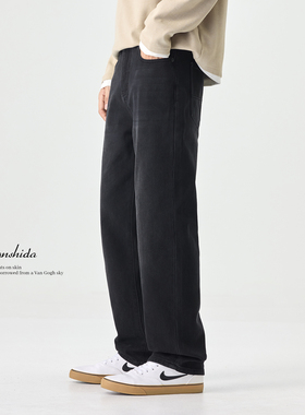 MSD 高级感黑色牛仔裤男款2025秋冬新款宽松直筒长裤休闲弹力裤子