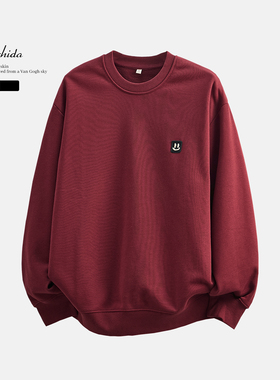 MSD 高级感慵懒风刺绣圆领长袖卫衣男款2025秋冬红色宽松外穿上衣