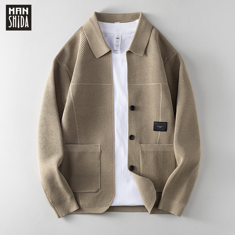 重磅肌理感轻熟风翻领开衫毛衣外套男秋季休闲百搭商务外穿针织衫,男装,针织衫/毛衣,淘宝优惠券,粉丝福利购,淘宝优惠卷