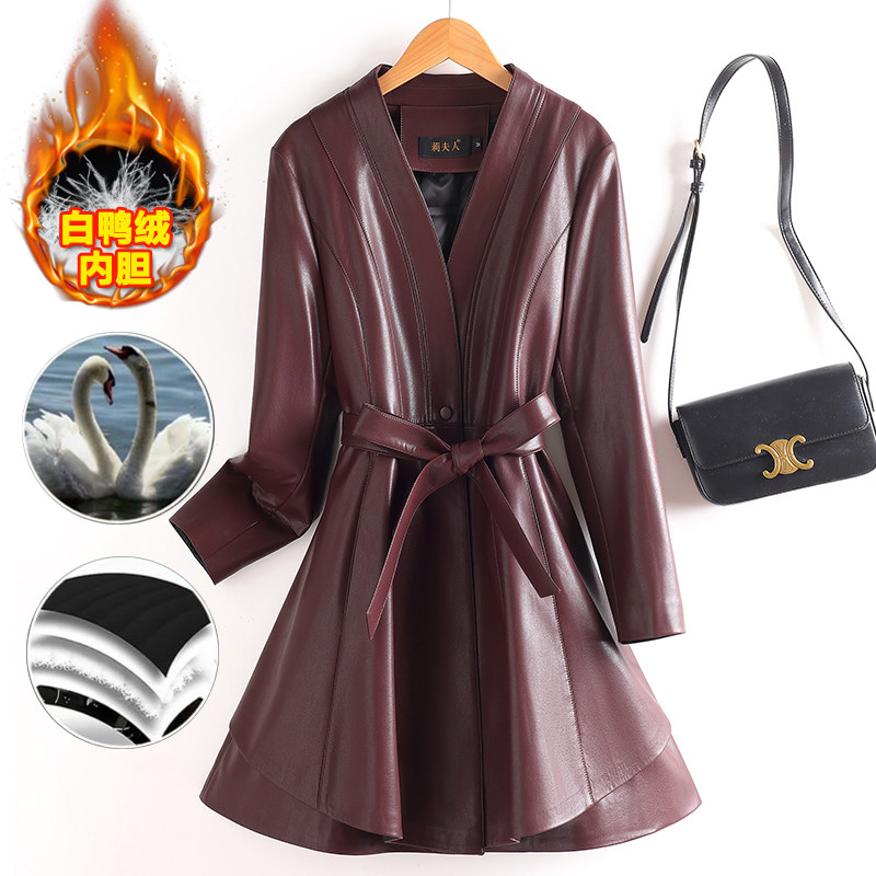 2025冬季新款真皮羽绒服女韩版收腰中长款绵羊皮风衣气质皮衣外套