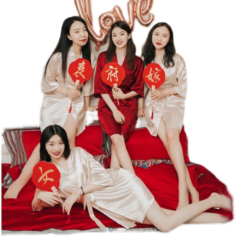 WEDDING GOWN BRIDE SATIN CHAMPAGNE COLOR PLUS SIZE SISTERS GROUP NEW CHINESE BRIDESMAID DRESS DRESS SMALL MAN SUMMER