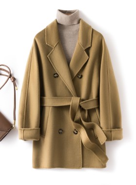 秋冬氛围感M801短款10羊绒大衣女系带宽松时尚高端小个子毛呢外套