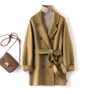 秋冬氛围感M801短款 高端小个子毛呢外套 10羊绒大衣女系带宽松时尚