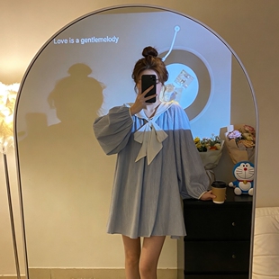 海军风条纹甜美连衣裙女秋季2026新款潮ins韩版时尚显瘦可爱裙子