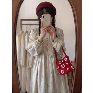 温柔风碎花蕾丝拼接气质连衣裙女早秋长袖 在逃公主裙 收腰茶歇法式