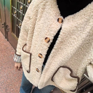 韩系小香风羊羔毛外套女2025冬季 加绒加厚保暖宽松棉服上衣潮 新款