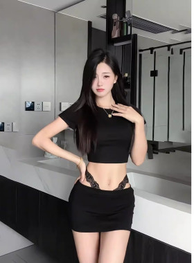 纯欲性感蕾丝套装女夏季修身显瘦包臀短裙子黑色百搭露脐短袖T恤