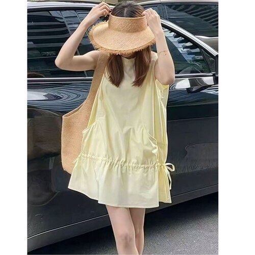绝美杏色无袖连衣裙女2026新款独特漂亮甜美短款背心裙子