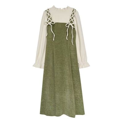 法式气质假两件连衣裙女学生版2025年新款小清新秋冬季裙子