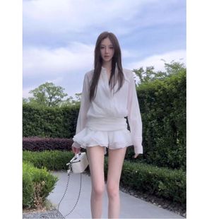 连衣裙女夏季 荷叶边纯色衬衫 高级设计感辣妹裙潮 秋冬法式 2025新款