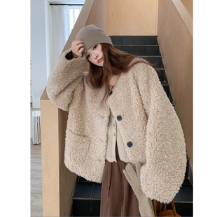 2025复古风穿搭慵懒风羊羔毛外套女秋冬季 韩系宽松保暖 2025年新款