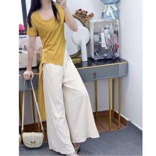 小众绑带黄色上衣配垂感杏色裤 甜辣妹套装 个性 女夏季 裙两件套 新款