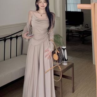 上衣高腰休闲裙裤 慵懒气质套装 辣妹吊带防晒开衫 新款 三件套 女夏季
