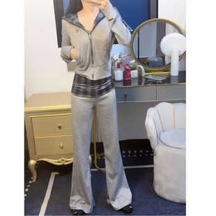 老钱风女 外套女秋正肩短卫衣休闲运动韩系穿搭套装 新款 灰色修身