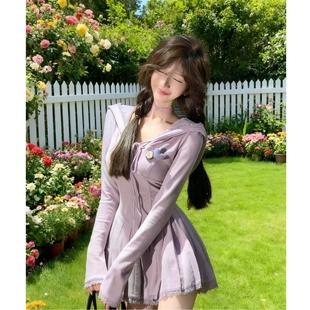 初恋纯欲甜美皮绝美针织连衣裙女春秋独特漂亮辣妹收腰小众裙子