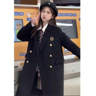 黑色呢子大衣女秋冬2025新款 韩系气质 毛呢外套高级感小个子中长款