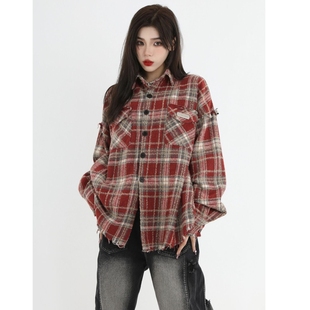 小香风棉服外套女款冬季加厚毛呢绒格纹衬衫高级感情侣工装夹克