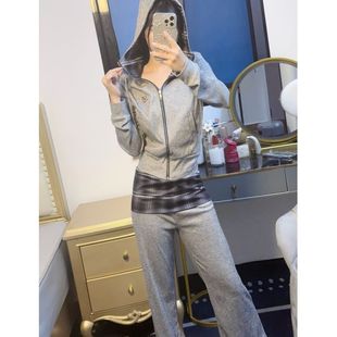 女秋冬新款 显瘦显高套装 韩版 连帽开衫 两件套 时尚 卫衣高腰长裤 修身
