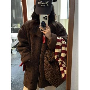 皮毛一体棕色羊羔毛外套冬季2025新款宽松遮肉显瘦毛毛外套女加厚