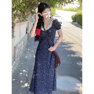 温柔风法式u领波点连衣裙子女2026新款夏季简单大方得体气质长裙