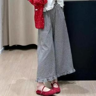 套装 2025超火夏装 格子阔腿裤 衬衫 女 女独特漂亮白色木耳边无袖